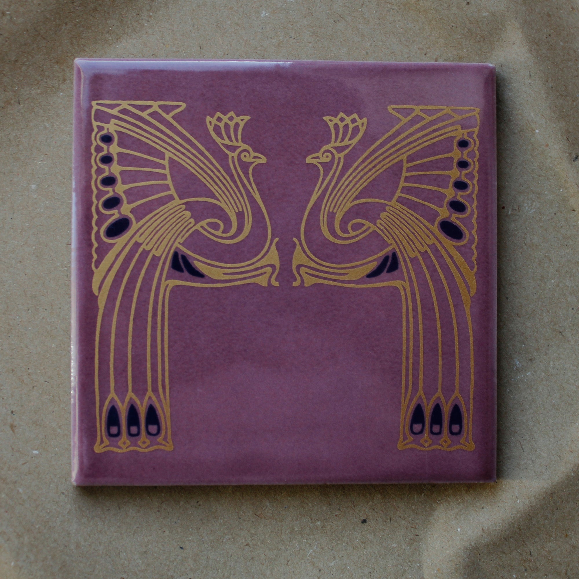 Small ceramic tile with Peacocks