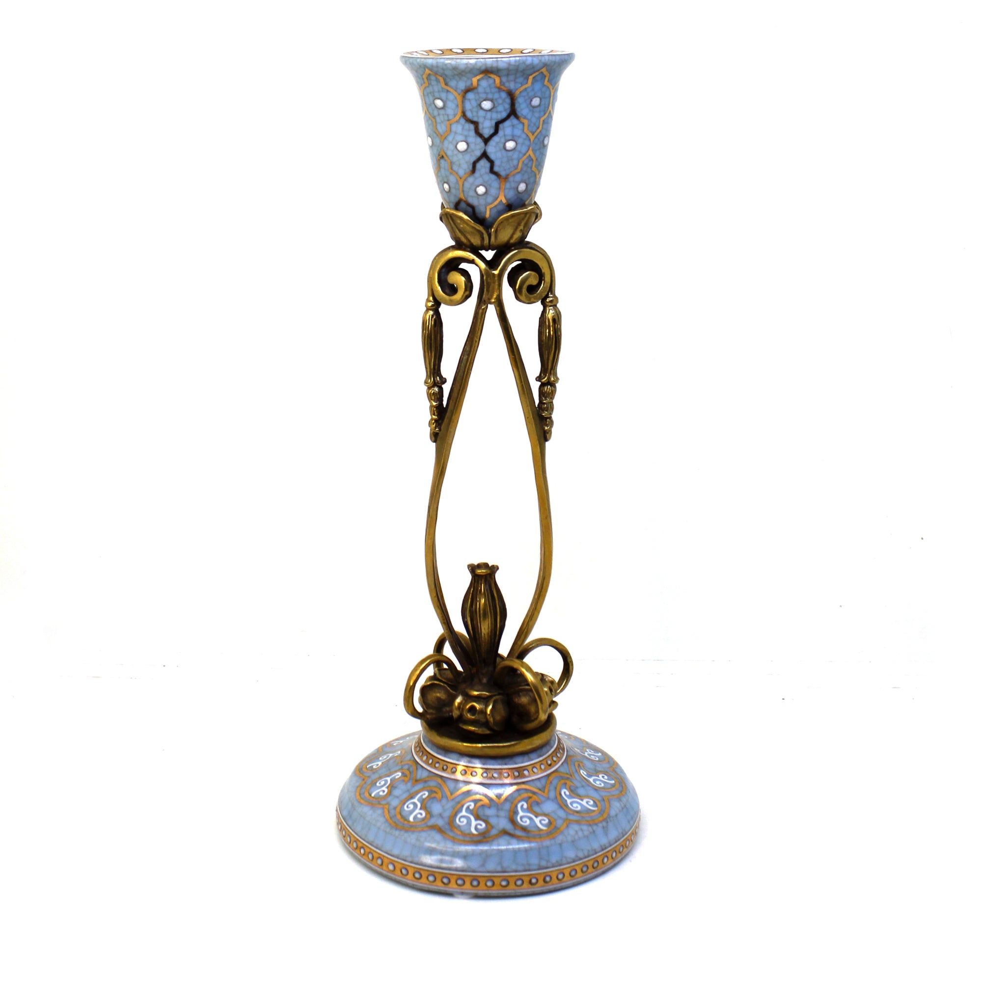 Ceramic Candleholder with Bronze Details